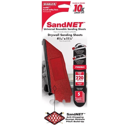 Diablo SandNet 11-1/4 in. L X 4-3/16 in. W 220 Grit Ceramic Sanding Sheet 5 pk DNS431220H05G